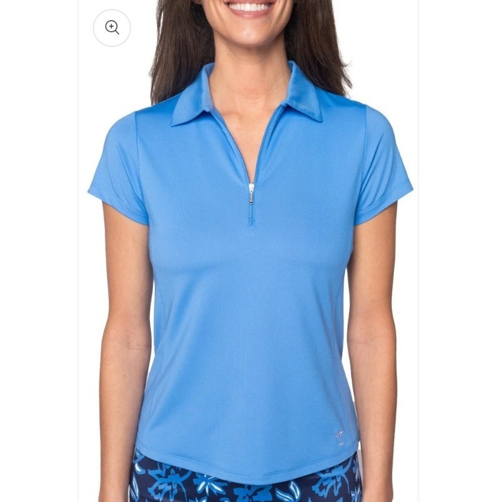 NEW Golftini Zoo Blue Short Sleeve Zip Stretch Polo Shirt UPF 30 XS